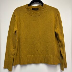 Jenni Kayne 100% Cashmere Boxy Sweater Ribbed Hem Mustard Green Yellow